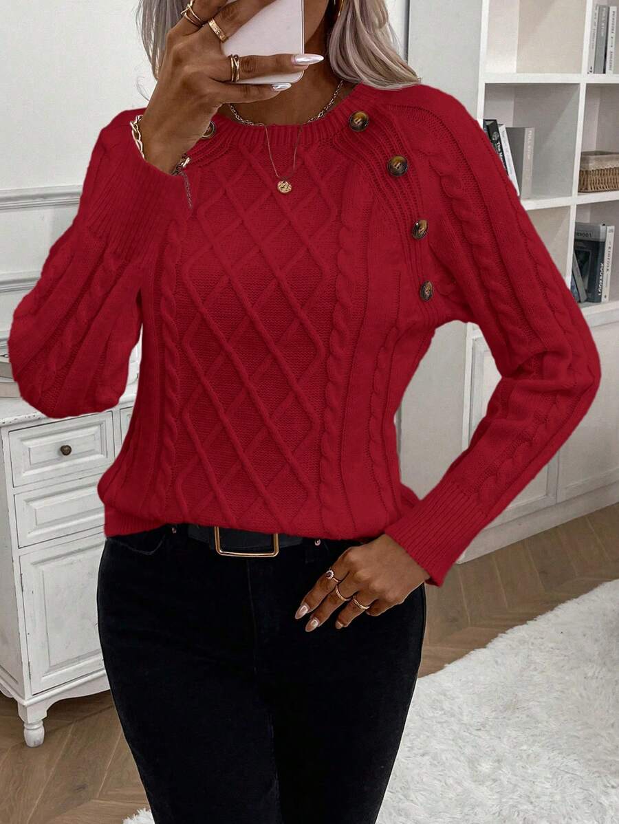 Abbey | Button-Detail Cable Knit Jumper