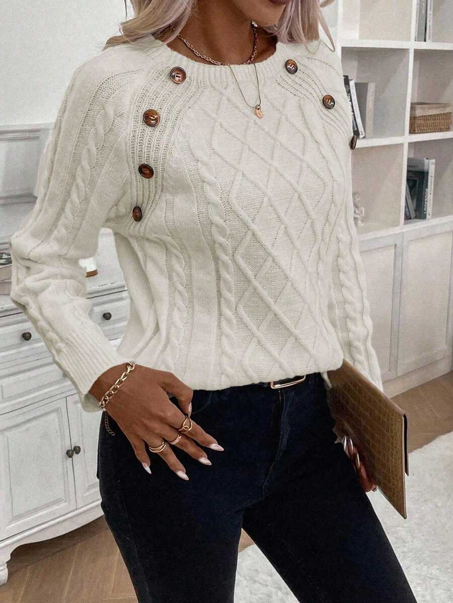 Abbey | Button-Detail Cable Knit Jumper