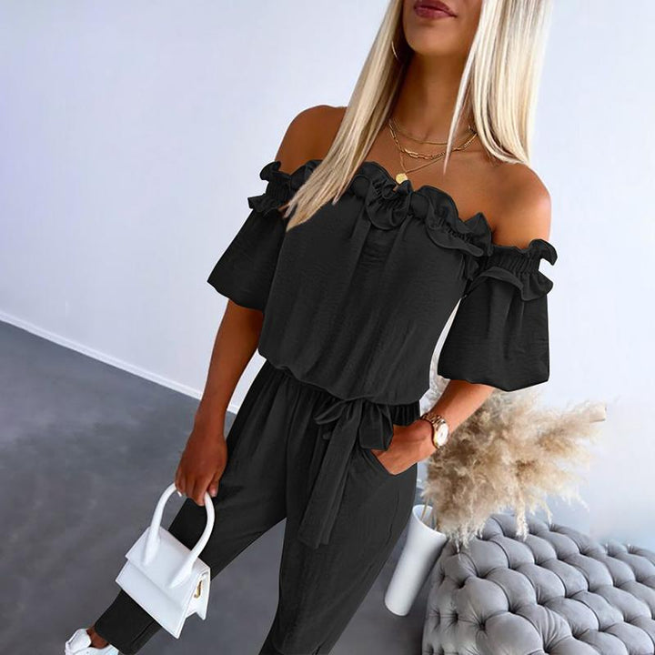 Irenee | Chic Off Shoulder Frill Tie-Waist Jumpsuit