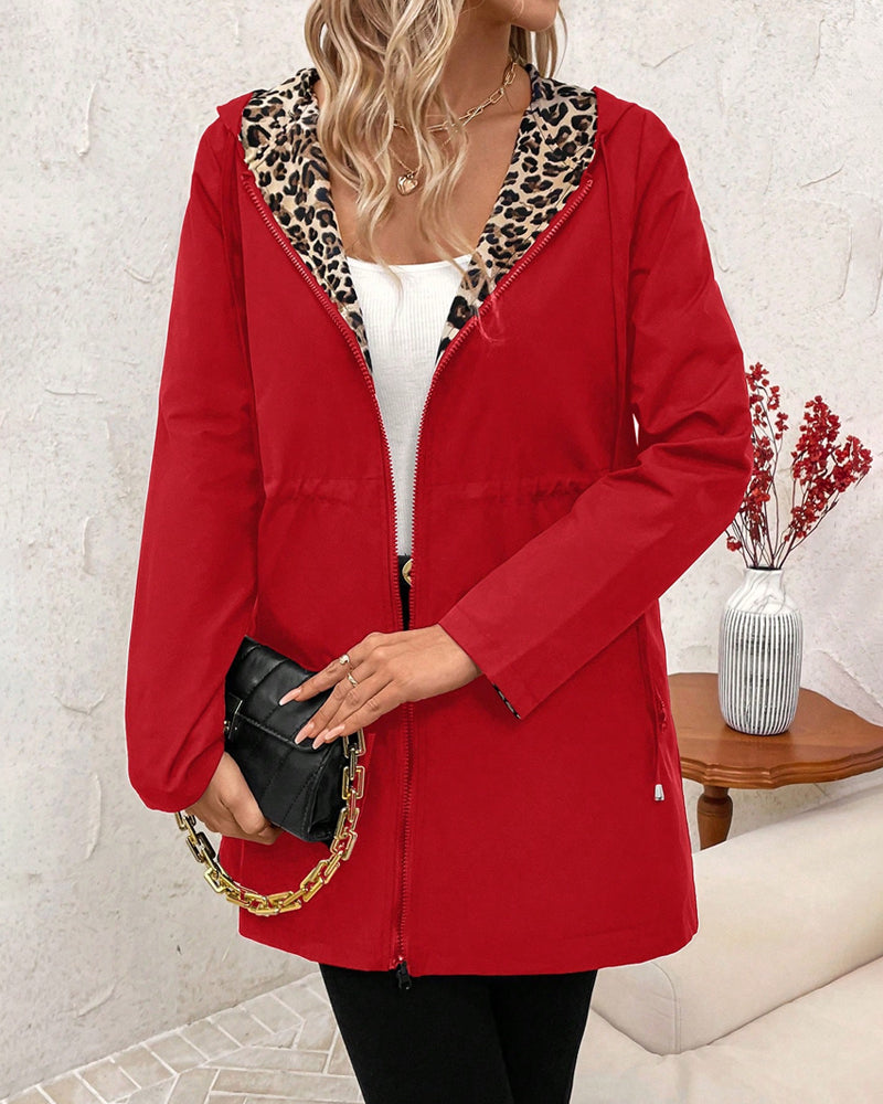 Deena | Reversible Hooded Coat with Leopard Print