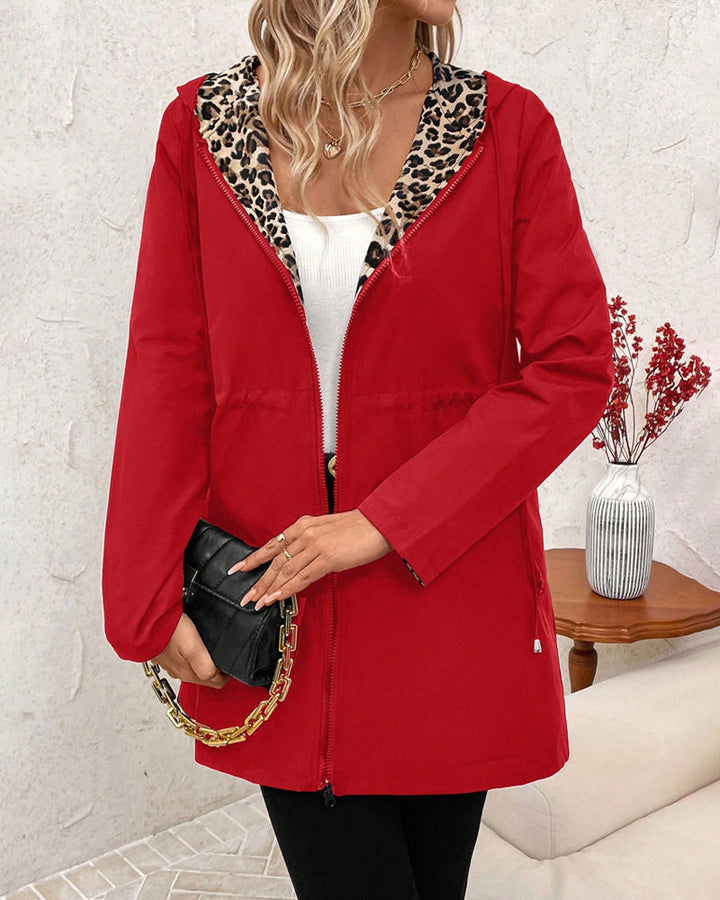 Deena | Reversible Hooded Coat with Leopard Print
